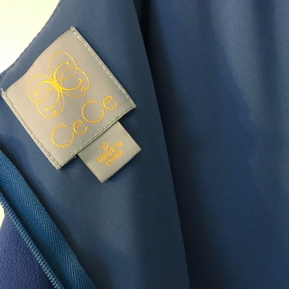 Blue CeCe Cold Shoulder Tea Length Dress, size 12 - Picture 6 of 11